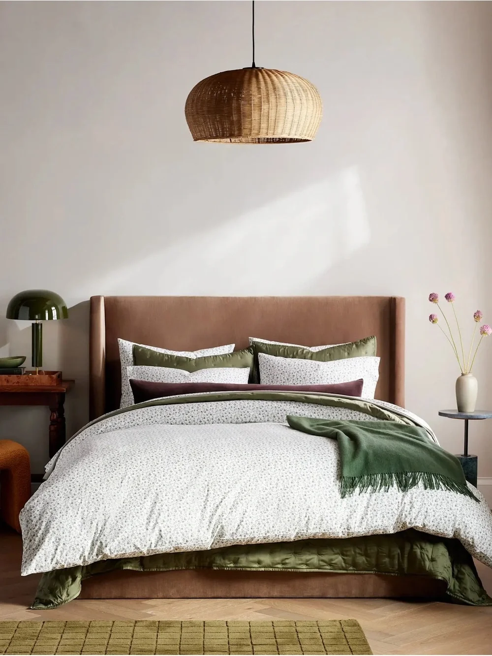 Quince Organic Crisp Percale Green Florette Duvet Cover Set King/Cal King